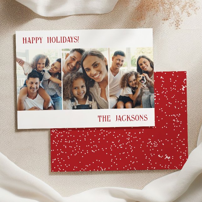 Röd modern fotokollagehögtids kort med snö (Skapare uppladdad)