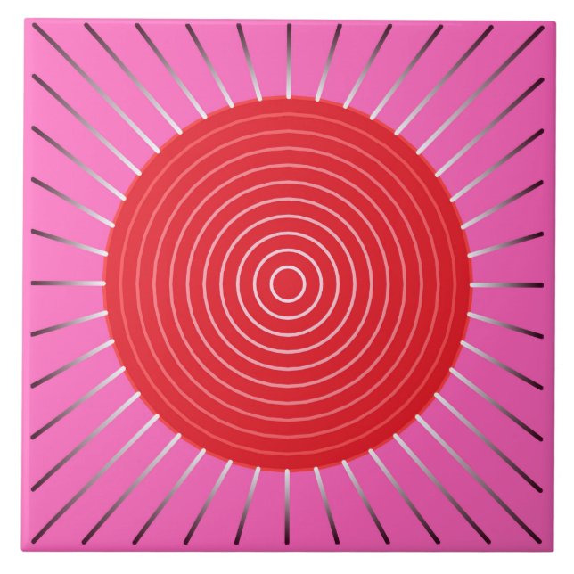 Röd modern geometrisk Sunburst - som är fuchsia Kakelplatta (Framsidan)