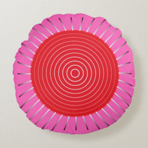 Röd modern geometrisk Sunburst - som är fuchsia Rund Kudde