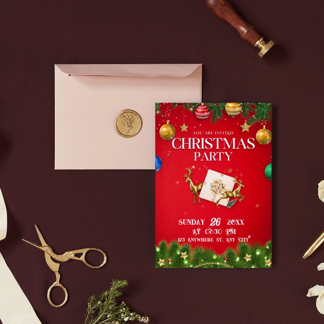 Röd Modern julfest - inbjudan (Skapare uppladdad)