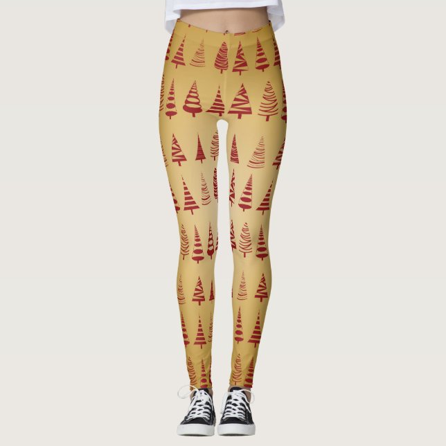 Röd modern julgran på guld leggings (Framsida)