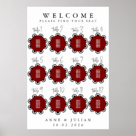 Röd Modern Minimal Bröllopsställningsdiagram Affis Poster