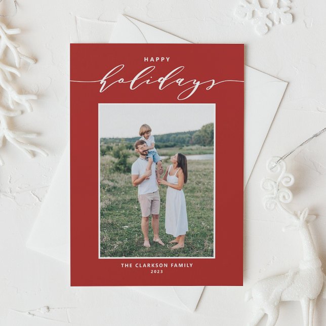 Röd modern mix typsnitt Glad jul Foto Helgkort (Skapare uppladdad)
