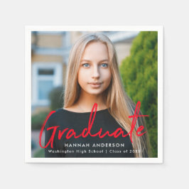 Röd | Modern Penselskriptfoto Studenten Pappersservett