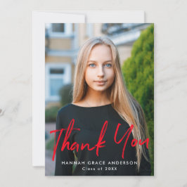 Röd | Modern Penselskriptfoto Studenten Tack Kort