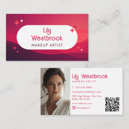 Röd Modern Retro Groovy Vintage Foto QR-kod Visitkort