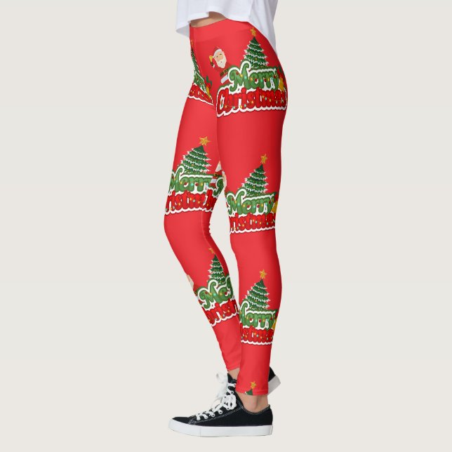 Röd modern snygg typografi God Jul Leggings (Vänster)