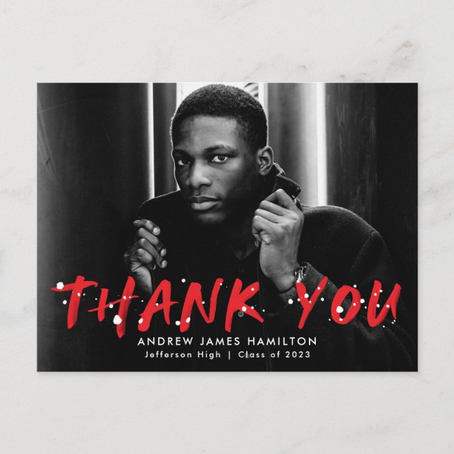 Röd | Modern Tack för fotoplatta Vykort (Framsida)