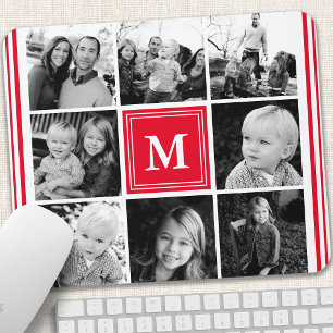 Röd monogram familjefotokollage musmatta