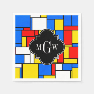 Röd Monogram för blåttgultMondrian Blk Quatrefoil Pappersservett