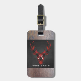 Röd Monogram för huvud för buffelplädhjort Bagagebricka