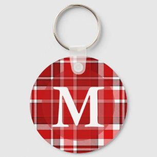 Röd Monogram för vitplädTartan Nyckelring