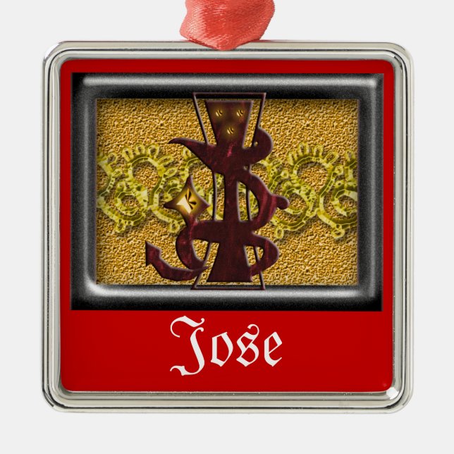 röd monogram J Julgransprydnad Metall (Framsidan)