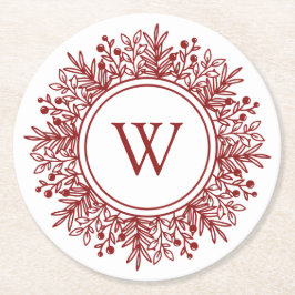 Röd monogram jul underlägg papper rund