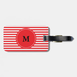 Röd Monogram och vitrandmönster Bagagebricka