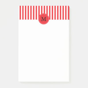 Röd Monogram och vitrandmönster Post-it Block