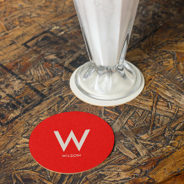 Röd monogram personlig fest underlägg papper rund