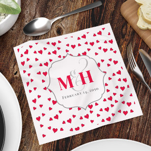 Röd monogram söta hjärtan personlig pappersservett
