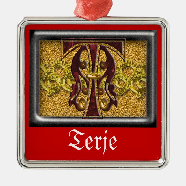 röd monogram T Julgransprydnad Metall (Framsidan)