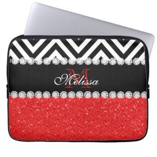 RÖD MONOGRAMMED GLITTERSVARTSPARRE LAPTOP SLEEVE