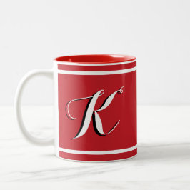 Röd monogrammerad kaffekopp i två färger