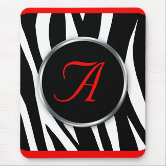 Röd Monogrammousepad för chic zebra tryck Musmatta
