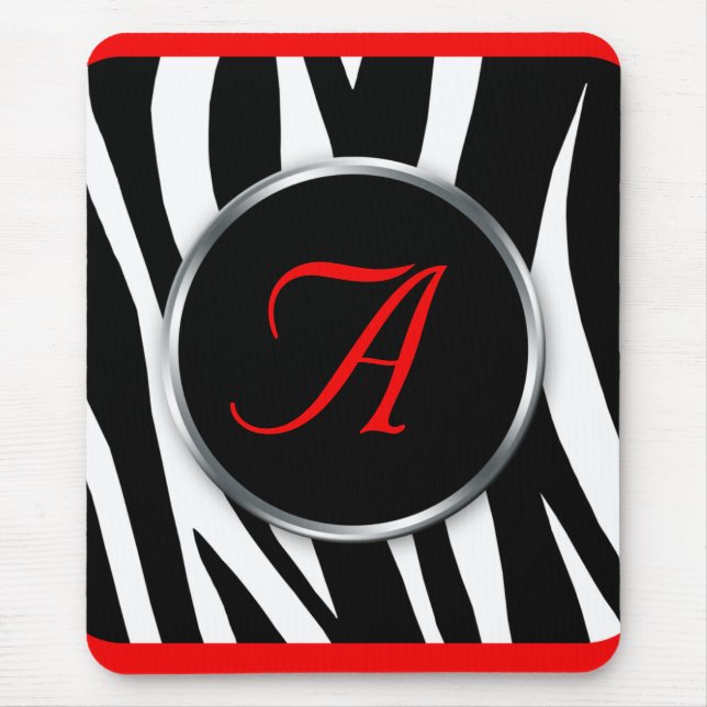 Röd Monogrammousepad för chic zebra tryck Musmatta (Framsidan)
