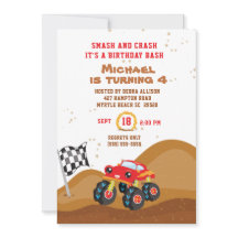 Röd monstertruck 4-års födelsedagsracing 