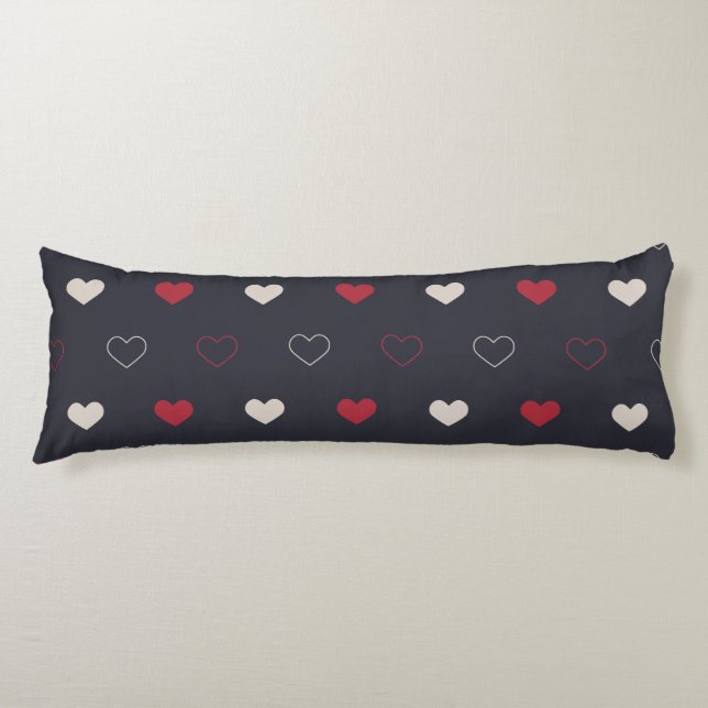 Röd & mörk hjärtsömlös mönster Cute Minimal Kroppskudde (Framsidan)