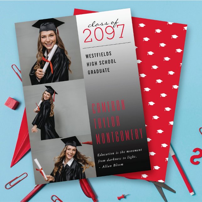 Röd Mörk till ljuscitat 3 fotomodern Studenten Meddelande (Red Dark To Light Quote 3 Photo Collage Modern Graduation Announcement @ zazzle.com/color_therapy)