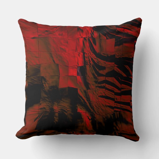 Röd mosaik med lätt kardad mörk och satin kudde (Framsida)