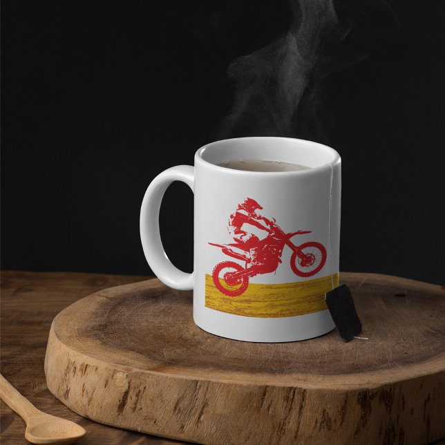 Röd Motocross Dirt Bike Förare Silhuett Kaffemugg (Skapare uppladdad)
