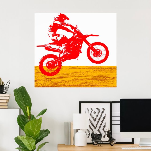Röd Motocross Dirt Bike Förare Silhuett Poster (Skapare uppladdad)