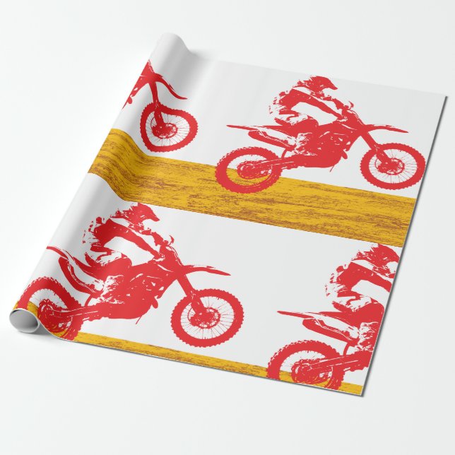 Röd Motocross Dirt Bike Förare Siluett Presentpapper (Utrullad)