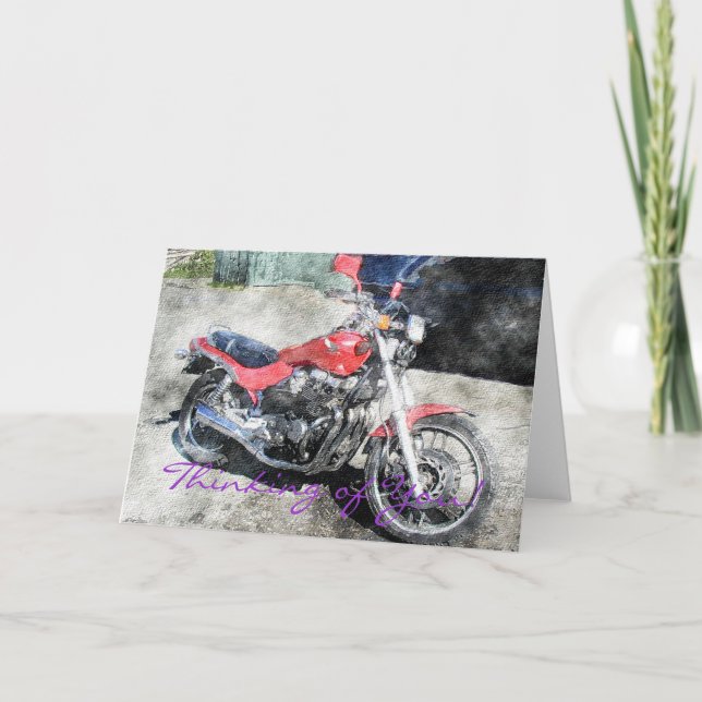 Röd motorcykel Biker Tankar på ditt kort (Framsida)