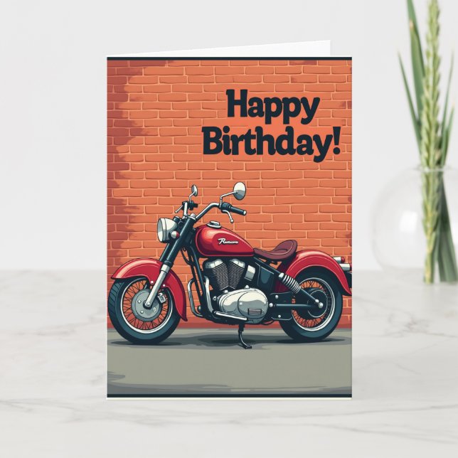 Röd motorcykel födelsedags kort (Framsida)