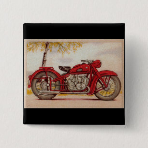 Röd motorcykel för vintage knapp