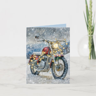 Röd motorcykel med julkort Ljus Helgdag Helgkort
