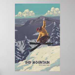 Röd Mountain skidort Kanada Resa Poster