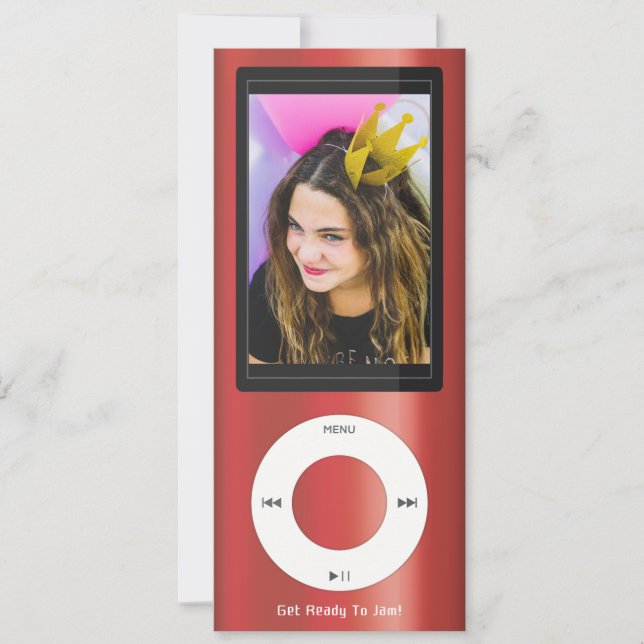Röd MP3 Musikspelare Födelsedag Inbjudningar (Framsida)