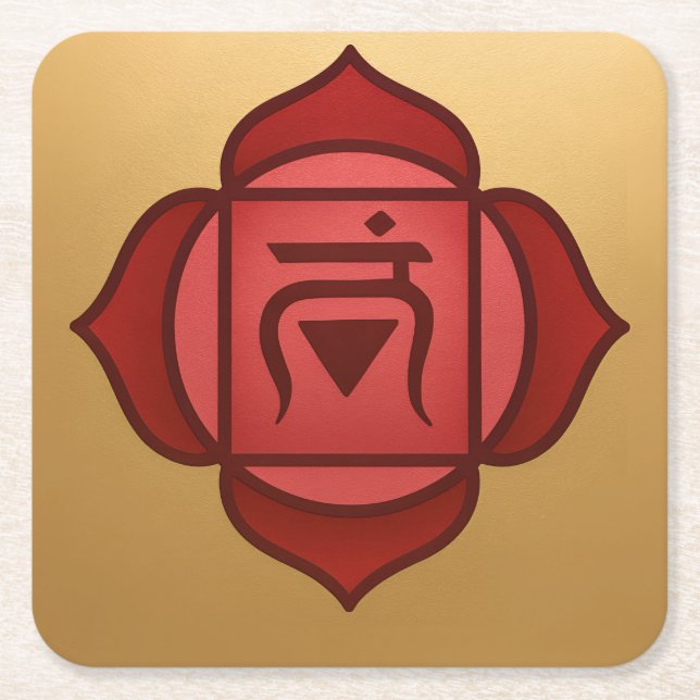 Röd Muladhara Root Chakra Guld Coaster Set Underlägg Papper Kvadrat (Framsidan)