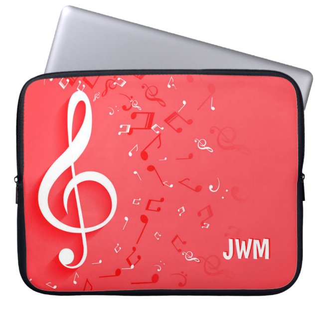 Röd Musik noter och Anpassningsbar Monogram Laptop Fodral (Framsidan)