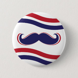 Röd mustasch -, vit och blått knapp