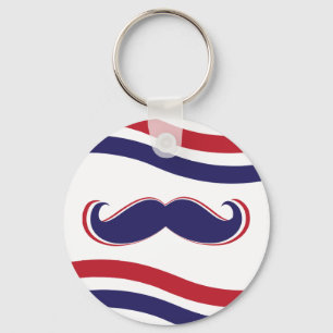 Röd mustasch -, vit och blått nyckelring