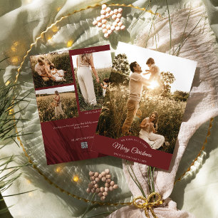 Röd, mycket God jul, fyra foto-Lodrät Julkort