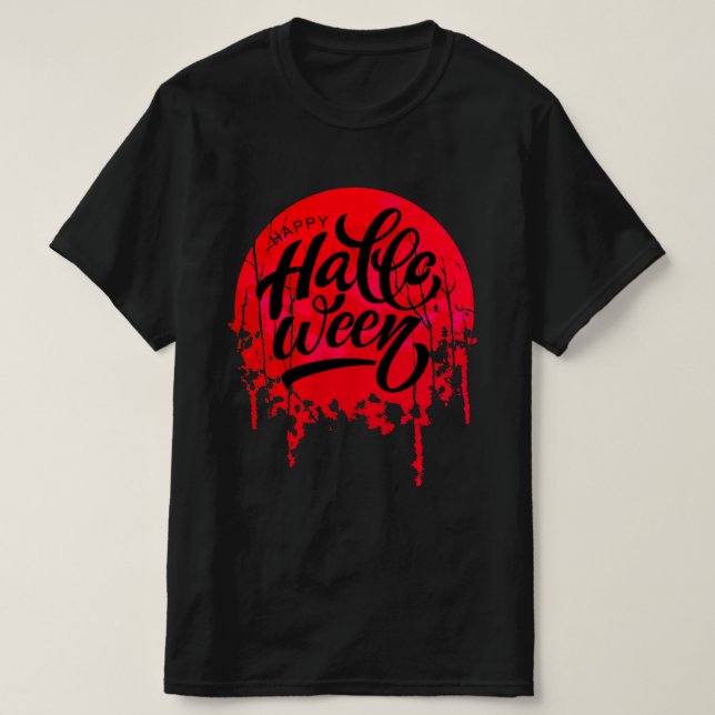 Röd natt Glad Halloween T Shirt (Design framsida)