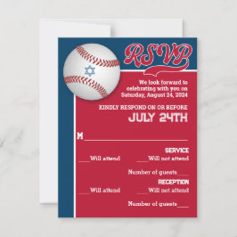 Röd, Navy Baseboll Bar Mitzvah RSVP-kort Inbjudningar