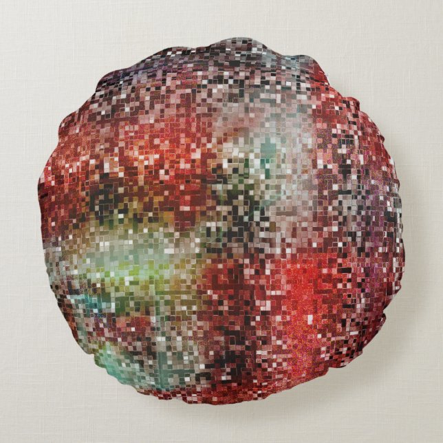 Röd nedfläckad med sprejfärg rund kudde (Baksidan)