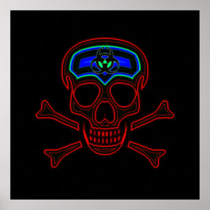 Röd neonskalle & Crossbonesaffisch Poster