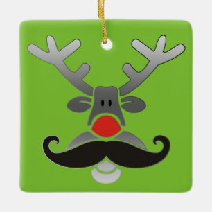 Röd Nförtöjd Rudolph med Mustache + din idé Julgransprydnad Keramik